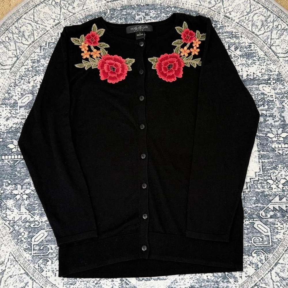 Y2K August Silk Heritage Black embroidered floral cardigan - Size S